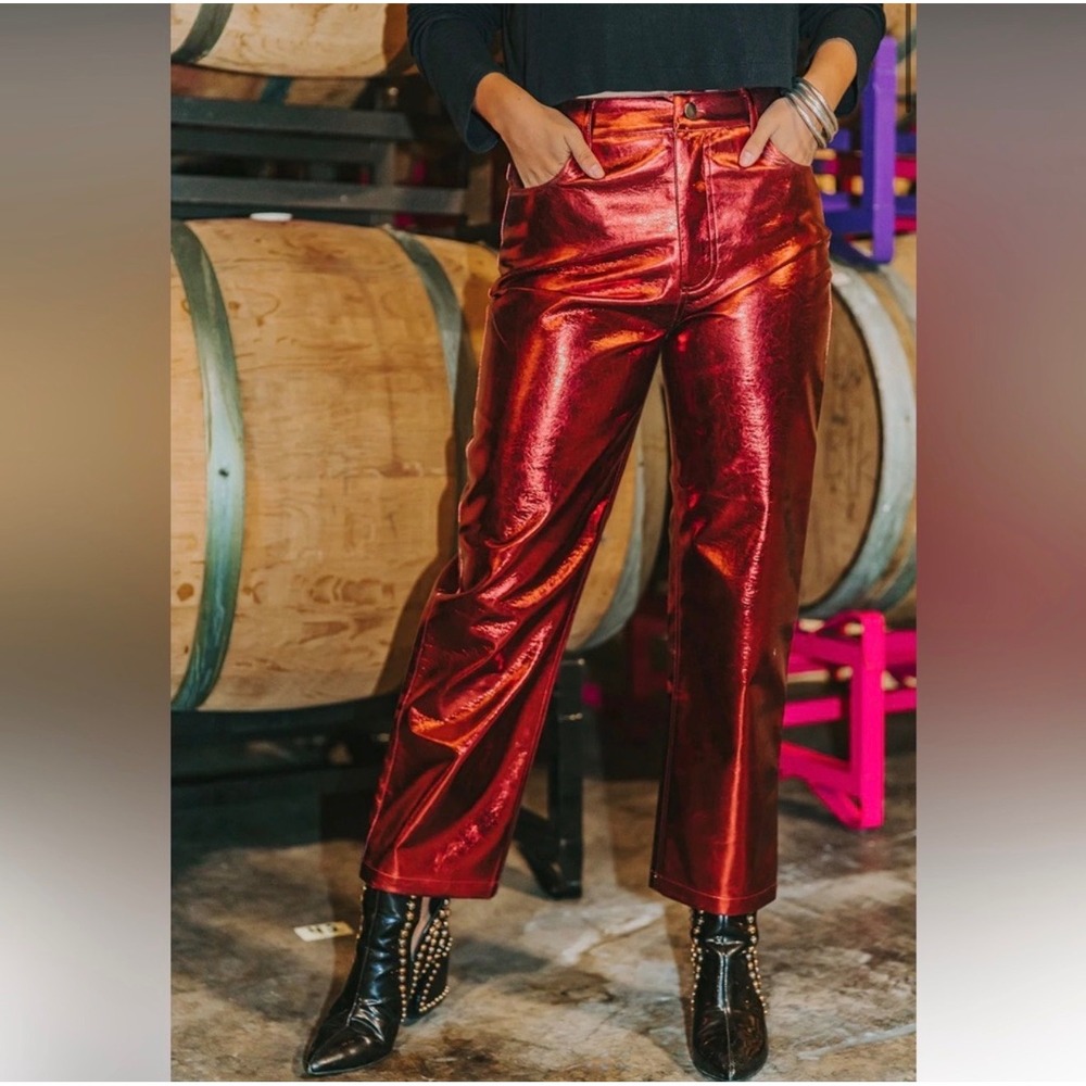 Buddy Love 30 Metallic Pink Travolta Faux Leather Pants High Rise Glam Max Party